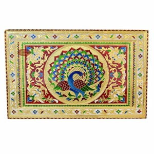 Peacock Designed Wooden Handmade Rajwadi Chowki (18"X12"X3")-G.M.